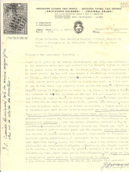 [Carta] 1952 nov. 17, Trento, [Italia] [a] Gabriela Mistral