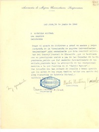 [Carta] 1946 jun. 14, San Juan, [Argentina] [a] Gabriela Mistral, Los Angeles, California