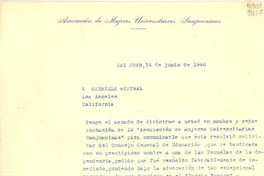 [Carta] 1946 jun. 14, San Juan, [Argentina] [a] Gabriela Mistral, Los Angeles, California