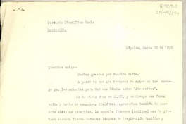 [Carta] 1952 mar. 28, Nápoles, [Italia] [a] Servicio Científico Roche, Montevideo, [Uruguay]