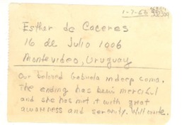 [Carta] 1957 Jan. 7, [Estados Unidos] [a] Esther de Cáceres, Montevideo, Uruguay