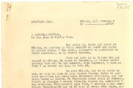 [Carta] 1933 feb. 6, México, D.F. [a] Gabriela Mistral, San Juan de Puerto Rico