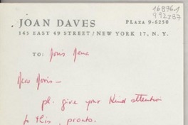[Carta] [1966], 145 East 49 Street, New York 17, N. Y., [EE.UU.] [a] Doris Dana