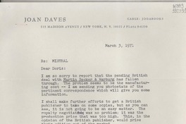 [Carta] 1971 Mar. 3, [New York, Estados Unidos] [a] Miss Doris Dana, Hildreth Lane Box 188, Bridgehampton, New York