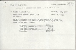 [Carta] 1967 Feb. 20, 145 East 49 Street, New York 17, N. Y., [EE.UU.] [a] Doris Shepherd Dana, [EE.UU.]