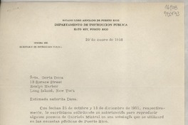 [Carta] 1958 ene. 20, Hato Rey, Puerto Rico [a la] Srta. Doris Dana, 15 Spruce Street, Roslyn Harbor, Long Island, New York, [EE.UU.]