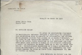 [Carta] 1959 ene. 22, Roma, [Italia] [a] Srta. Doris Dana, Nueva York