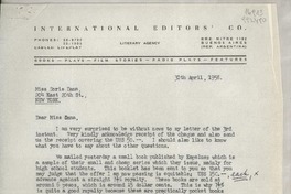 [Carta] 1958 Apr. 30, Bmé. Mitre 1192, Buenos Aires, Rep. Argentina [a] Miss Doris Dana, 204 East 20th Street, New York, [EE.UU.]