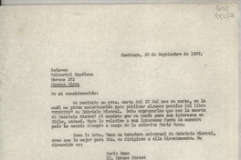 [Carta] 1957 sept. 30, Santiago, [Chile] [a los] Señores Editorial Kapelusz, Moreno 372, Buenos Aires, [Argentina]