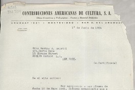 [Carta] 1954 jun. 1, [Montevideo, Uruguay] [a] Srta. Martha A. Salotti, 15 Spruce Street, Roslyn Habor, L. I., New York