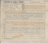 [Telegrama] 1945 nov. 16, BAires, [Argentina] [a] Gabriela Mistral, Consulado de Chile, Petrópolis, RJ, [Brasil]