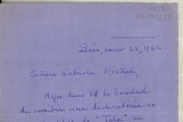 [Carta] 1946 ene. 23, París, [Francia] [a] Gabriela Mistral