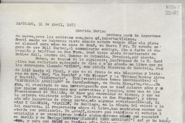 [Carta] 1983 abr. 31, Santiago, [Chile] [a] Querida Doris
