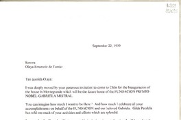 [Carta] 1999 Sept. 22, Naples, Florida, [Estados Unidos] [a] Señora Olaya Errázuriz de Tomic