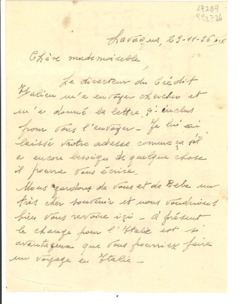 [Carta] 1936 nov. 29, Lavagne, [France] [a] [Gabriela Mistral]