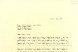 [Carta] 1971 Oct. 1, Bridgehampton, New York, [Estados Unidos] [a] Jeanne Paris