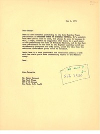 [Carta] 1971 May 6, [EE.UU.] [a] Mr. Henry Raymont, New York Times, 229 W 43 Street, New York, N. Y., 10036, [EE.UU.]