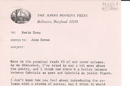[Carta] 1971 May 5, The Johns Hopkins Press, Baltimore, Maryland 21218, [EE.UU.] [a] Doris Dana