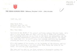 [Carta] 1971 Apr. 30, The Johns Hopkins Press, Baltimore, Maryland 21218, [EE.UU.] [a] Miss Doris Dana, Hildreth Lane, Box 784, Bridgehampton, N.Y. 11932, [EE.UU.]