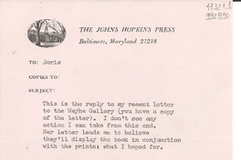 [Carta] 1971 June 24, Baltimore, Maryland, [Estados Unidos] [a] Doris Dana