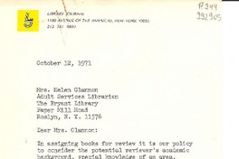 [Carta] 1971 Oct. 12, [New York, Estados Unidos] [a] Mrs. Helen Glannon, Roslyn, N. Y.
