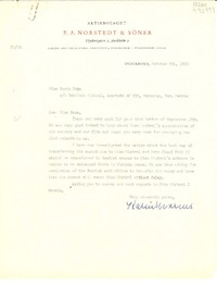 [Carta] 1950 Oct. 9, Aktiebolaget P. A. Norstedt & Soner, Tryckerigatan 2, Stockholm 2, [Sweden] [a] Miss Doris Dana, co Gabriela Mistral, Apartado 338, Veracruz, Ver., Mexico