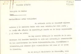 [Carta] 1951 feb. 1, Rapallo, [Italia] [al] Excelentísimo señor Embajador [Carlos Dario Ojeda], Embajada de México, Roma, [Italia]