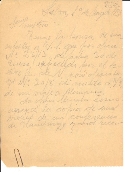 [Carta] 1939 mayo 19, Lisboa, [Portugal] [al] Sr. Ministro