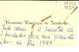 [Tarjeta] 1944, Río de Janeiro, [Brasil] [a] Gabriela Mistral