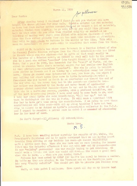 [Carta] 1956 Mar. 11 [a] Doris Dana