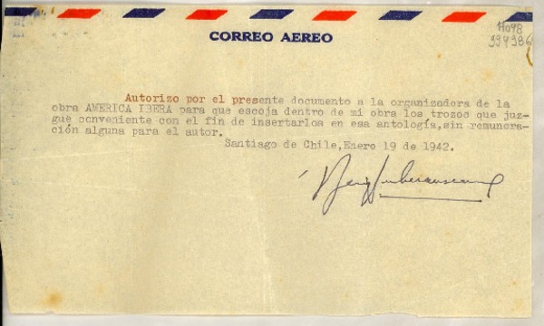 [Carta] 1942 ene. 19, Santiago de Chile [a] Gabriela Mistral