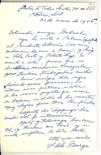 [Carta] 1948 ene. 22, México D. F. [a] Estimada amiga Gabriela