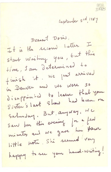 [Carta] 1957 Sept. 2, New York [a] Dearest Doris