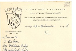 [Carta] 1947 sept. 19, Santiago [a] Señorita C. Saleva, Santa Barbara, California