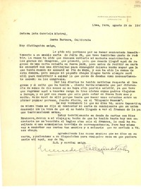 [Carta] 1947 ago. 29, Lima, Perú [a] Señora Doña Gabriela Mistral, Santa Barbara, California