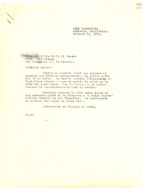 [Carta] 1946 oct. 20, Monrovia, California, [Estados Unidos] [a] Matilde Millo di Suvero, San Francisco, California