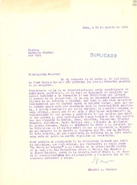 [Carta] 1954 ago. 20, Lima, [Perú] [a] Gabriela Mistral, new York