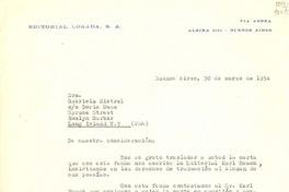 [Carta] 1954 mar. 30, Buenos Aires [a] Gabriela Mistral, Roslyn Harbor, Long Island, N. Y.