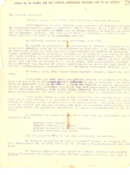 [Carta] 1942 feb. 4 [a] Editorial Losada