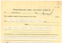 [Telegrama] 1966 oct. 1, Concepción, [Chile] [a] Doris Dana, Providencia, Santiago
