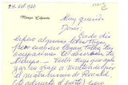 [Tarjeta] 1960 oct. 24, Santiago, Chile [a] Doris Dana