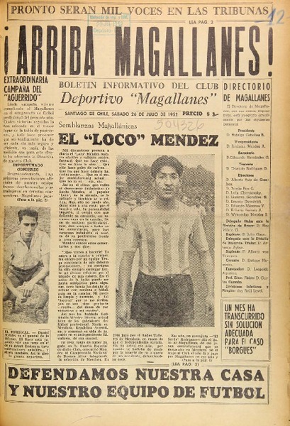 Boletín informativo del Club Deportivo Magallanes.