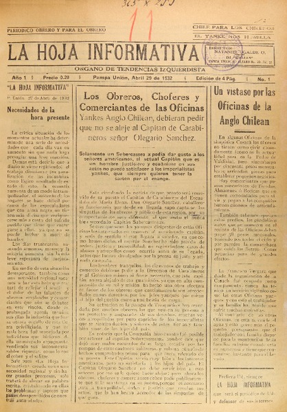 La Hoja informativa (Pampa Unión, Chile : 1932)