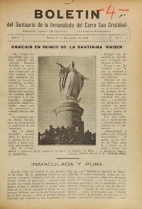 Boletín del Santuario de la Inmaculada del Cerro San Cristóbal.