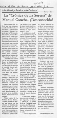 La "Crónica de La Serena" de Manuel Concha, desconocida?  [artículo] Gonzalo Ampuero Brito.
