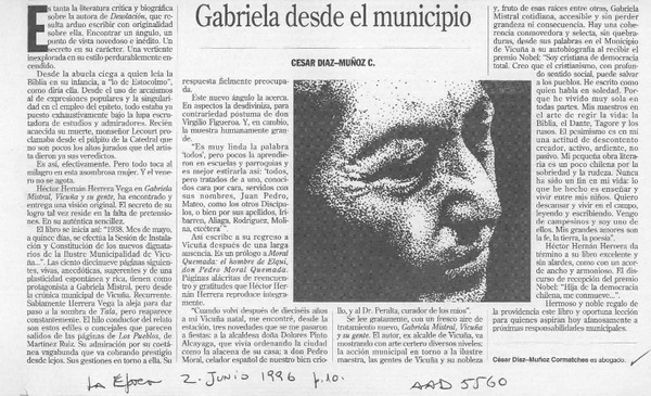 Gabriela desde el municipio  [artículo] César Díaz-Muñoz C.