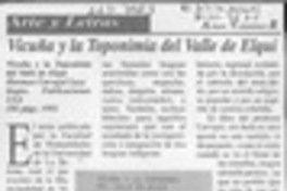 Vicuña y la toponimia del valle de Elqui  [artículo] Arturo Volantines R.