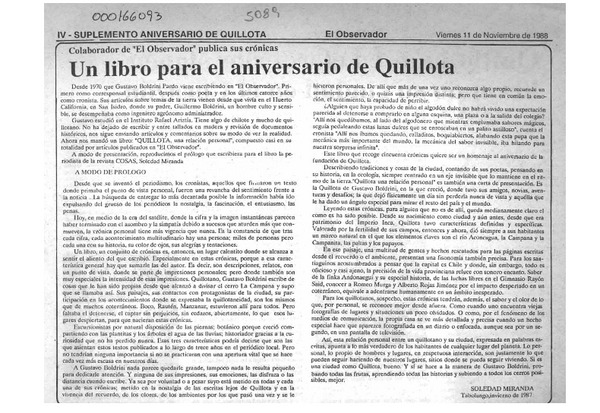 Un libro para el aniversario de Quillota  [artículo] Soledad Miranda.