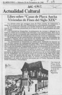 Libro sobre "Casas de Playa Ancha, viviendas de fines del siglo XIX"  [artículo].