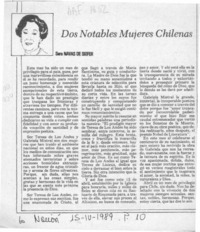 Dos notables mujeres chilenas  [artículo] Sara Navas de Siefer.